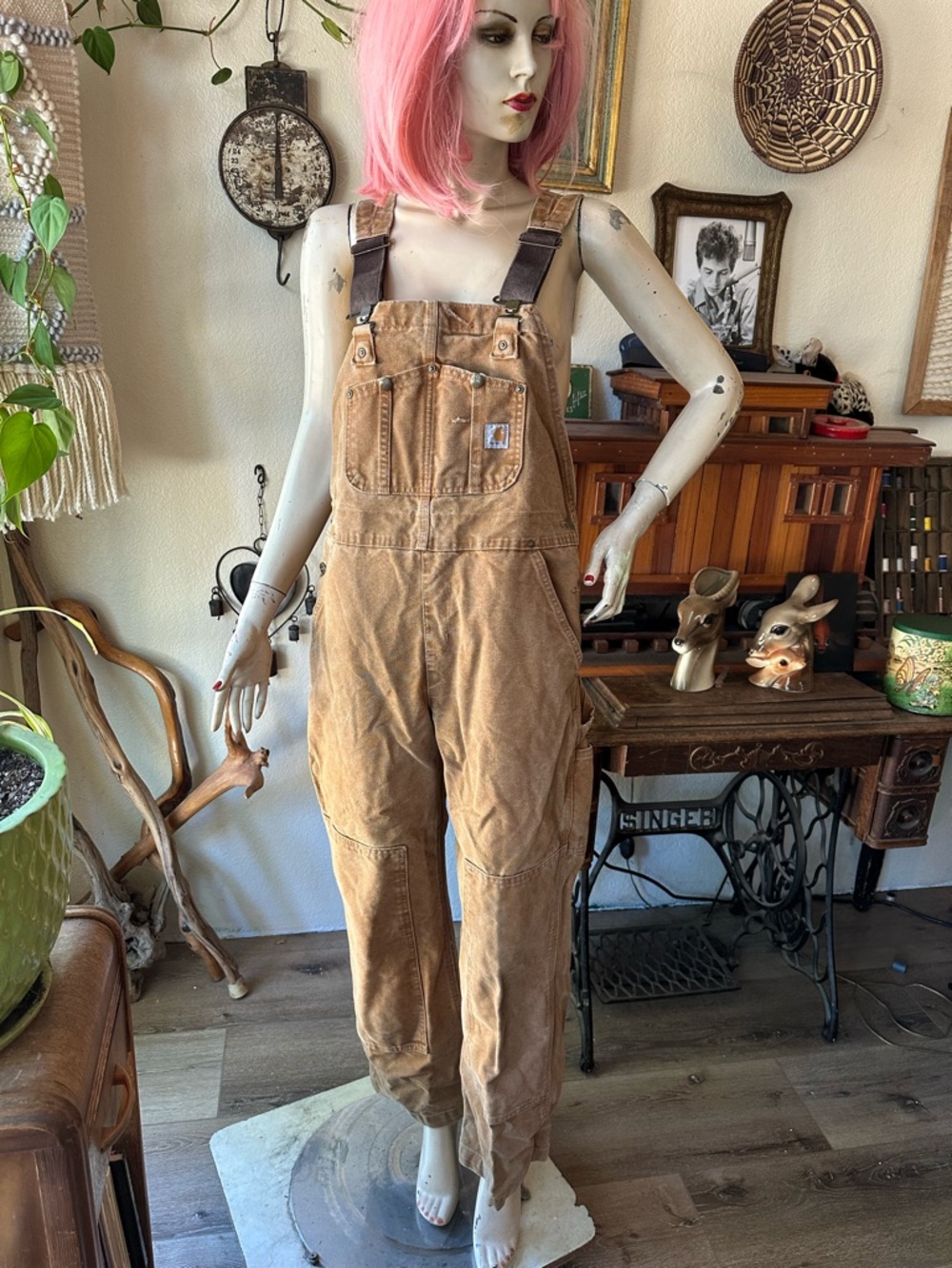 Carhartt Double Knee Women's Canvas Overalls with Brown Straps
